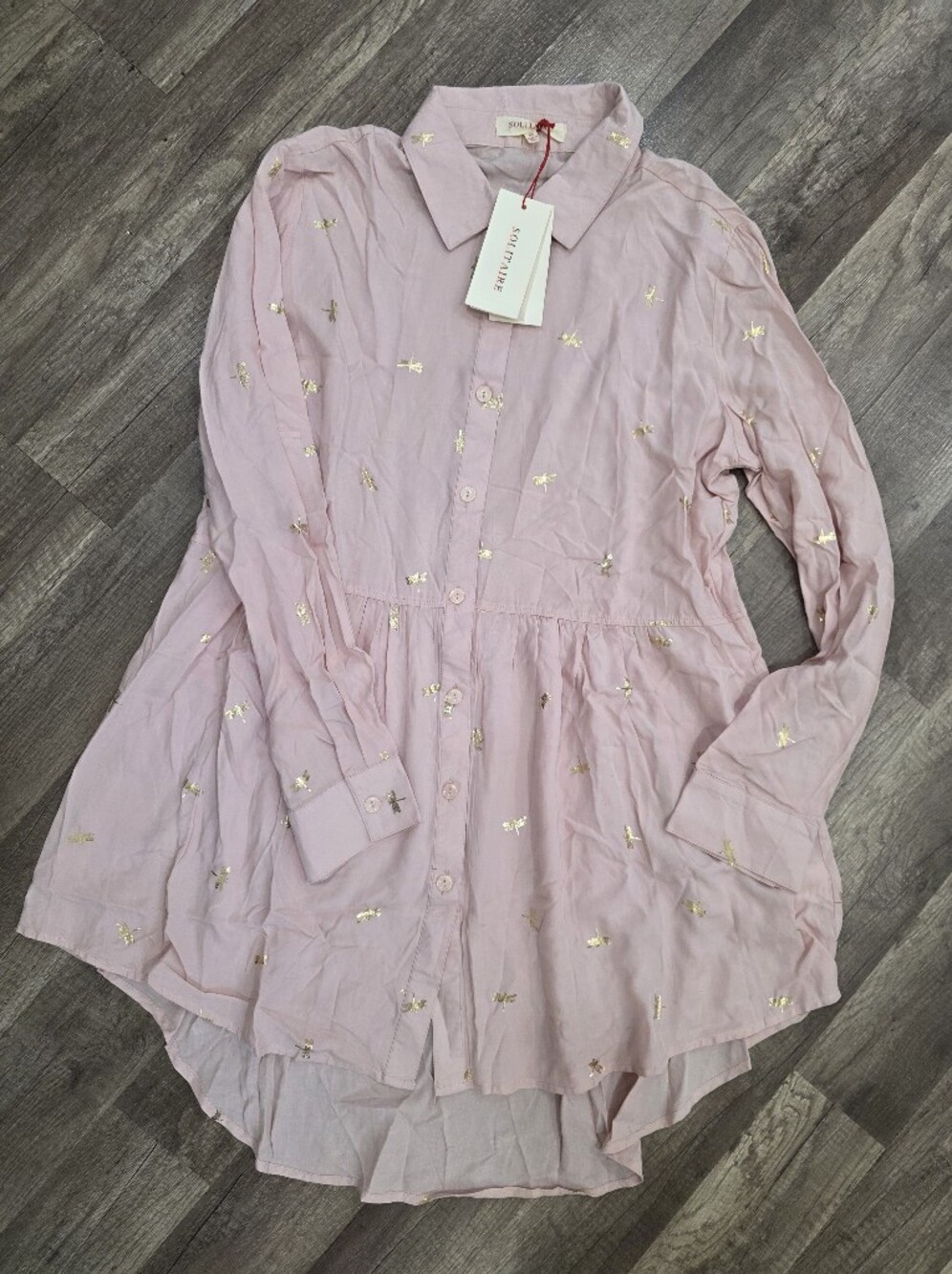 Nwt Antropologie Solitaire Pastel Pink Dragonfly Shirt Blouse Oversized Cottage